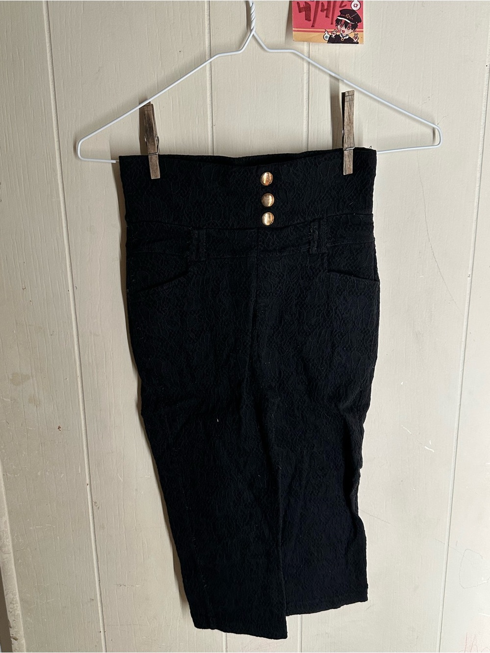 Helix Black High-Rise Pencil Skirt with Gold Buttons